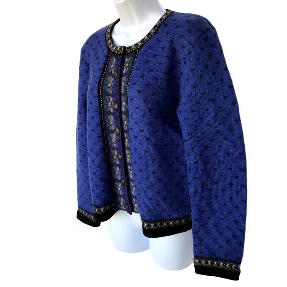 Tally-Ho Vintage Wool Cardigan with Flowers and Contrast Trim size PS - Picture 3 of 8